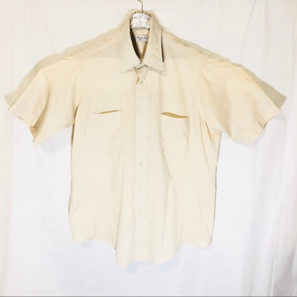 Walter Pye MEN BUTTON COLLAR SHIRT SHORT SLEEVE 16 - Picture 1 of 6